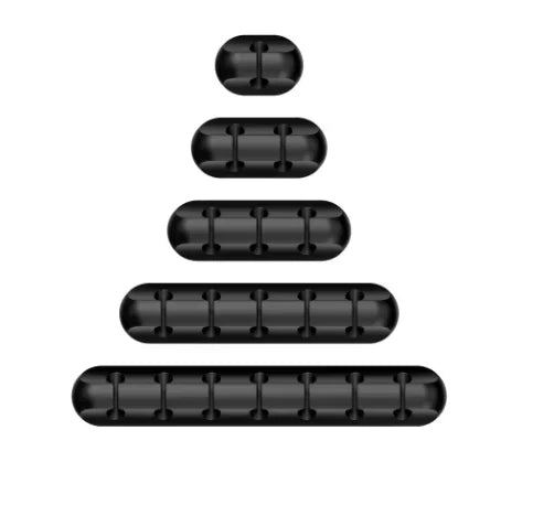 Black cable organizer snap clips in multiple lengths for cord routing