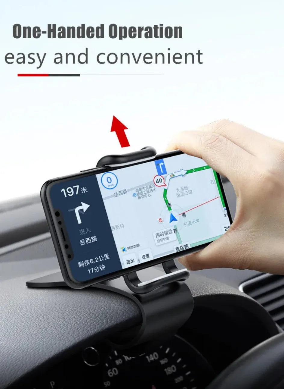 One-handed adjust car phone holder with rotating cradle on dashboard