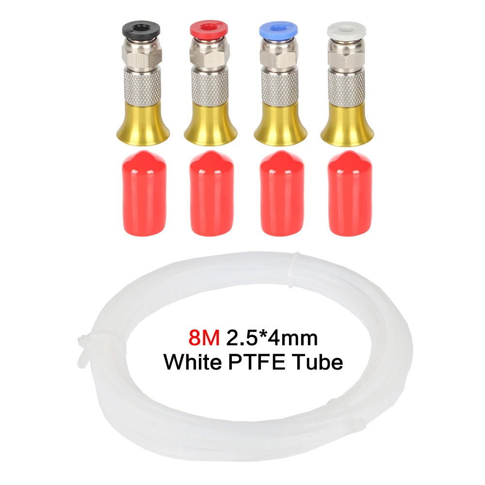 PTFE tube and pneumatic connector kit with four brass fittings and white tube (2.5x4mm)