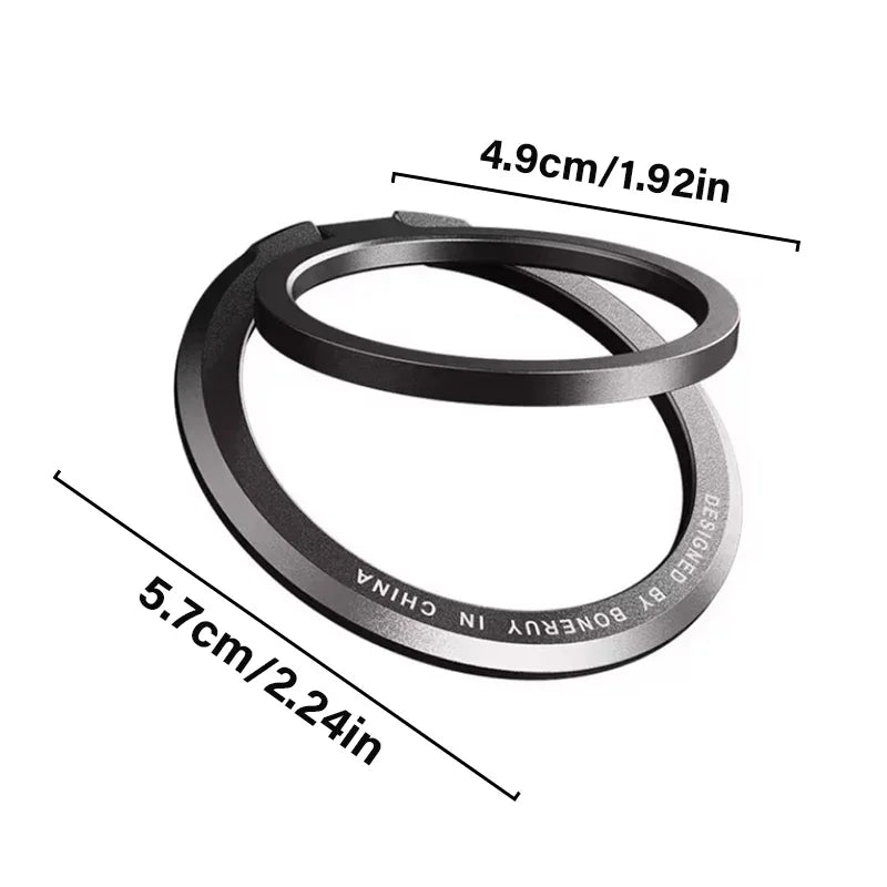 Black magnetic phone ring holder, round slim alloy ring