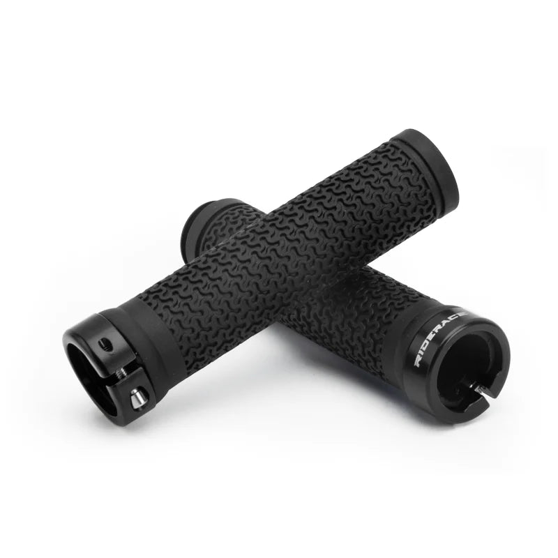 Black textured bike handlebar grips with locking end caps