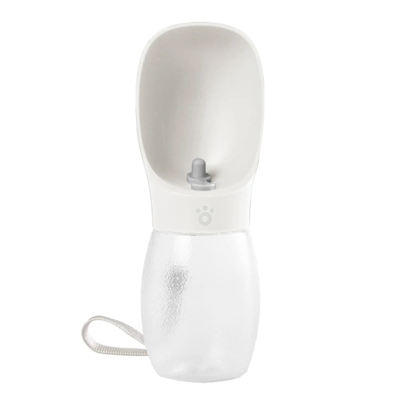 White pet water bottle with top spout and wrist strap, compact 300ML size