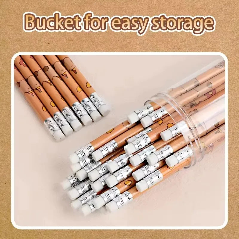 Capybara cartoon HB pencil set in clear bucket for easy storage
