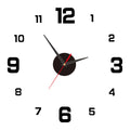 Black wall clock sticker with bold numerals, black hands, and red pointer accents