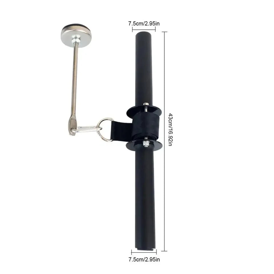 Black forearm trainer rod with wrist strap, metal lever, and two ring clips
