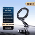 Magnetic car phone holder with black circular MagSafe ring and adjustable stand clip
