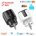 Tuya smart WiFi power-monitoring plug, set of black and white 20A versions