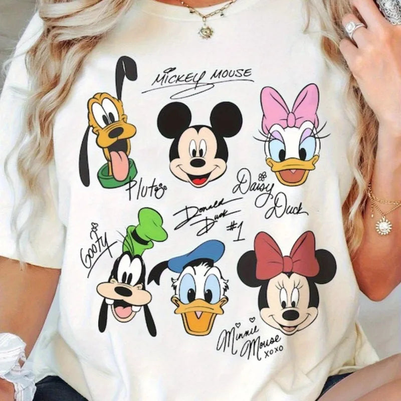 White plus-size T-shirt with Mickey and Duck character graphic on front