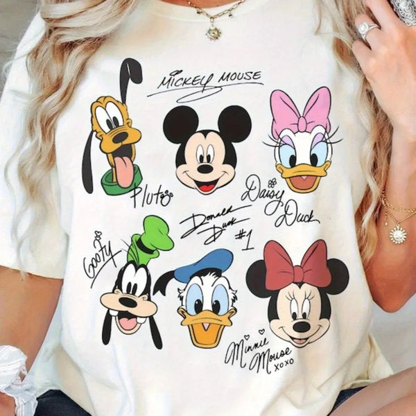 White plus-size T-shirt with Mickey and Duck character graphic on front