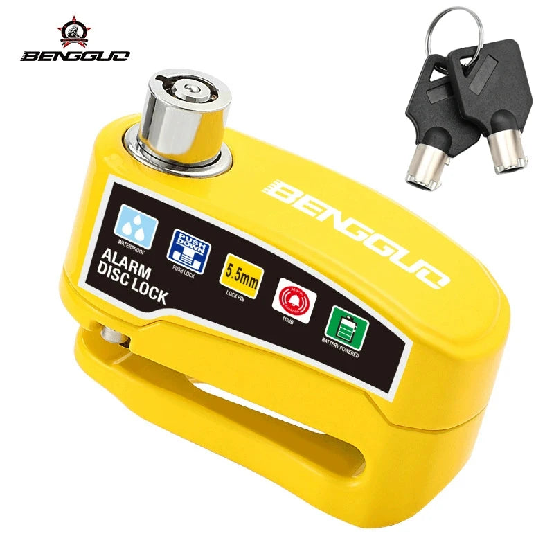 BENGUO yellow disc brake lock with alarm faceplate and two keys