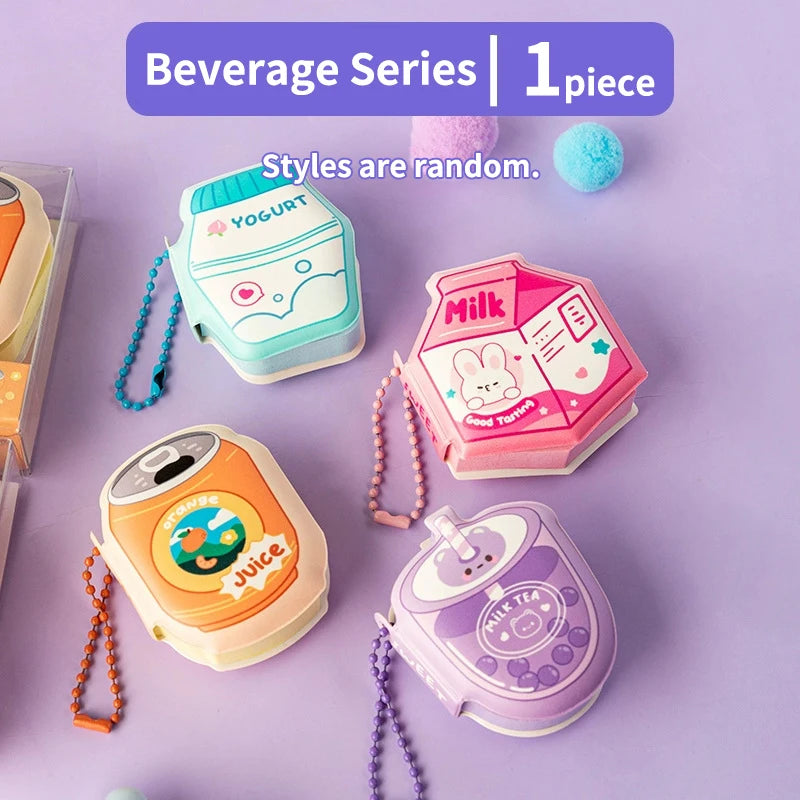 Cartoon silicone cover memo pad with sticky notes, beverage-themed designs and key chains