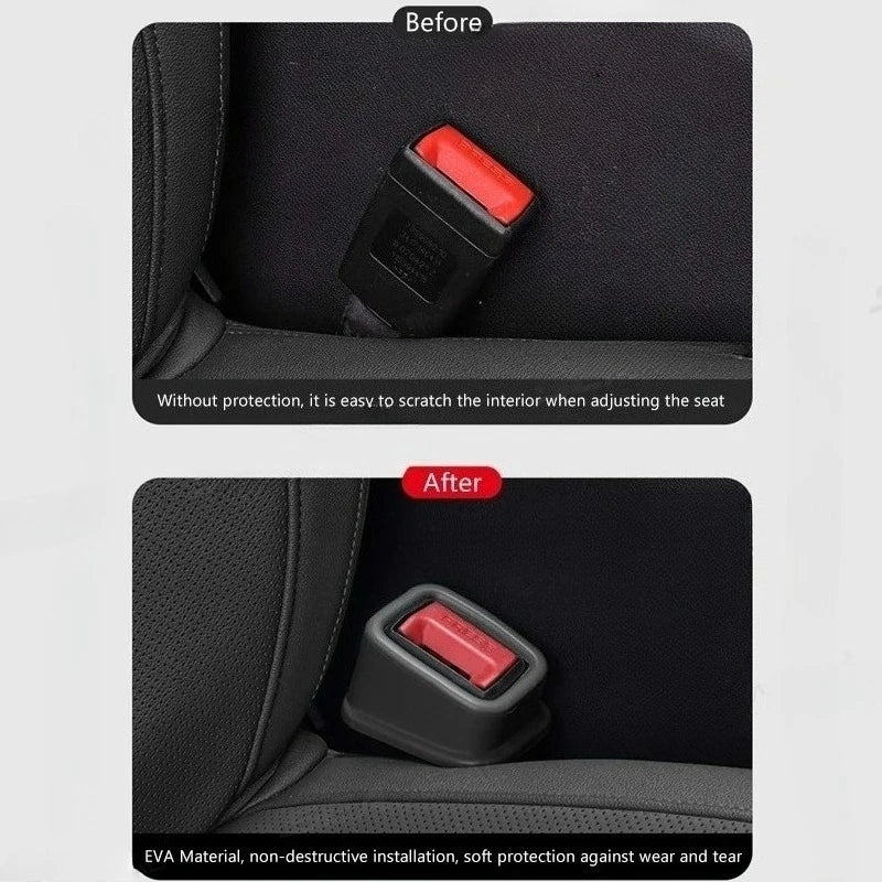 Black seat belt buckle slot protective cover set (2 pcs) on car seat
