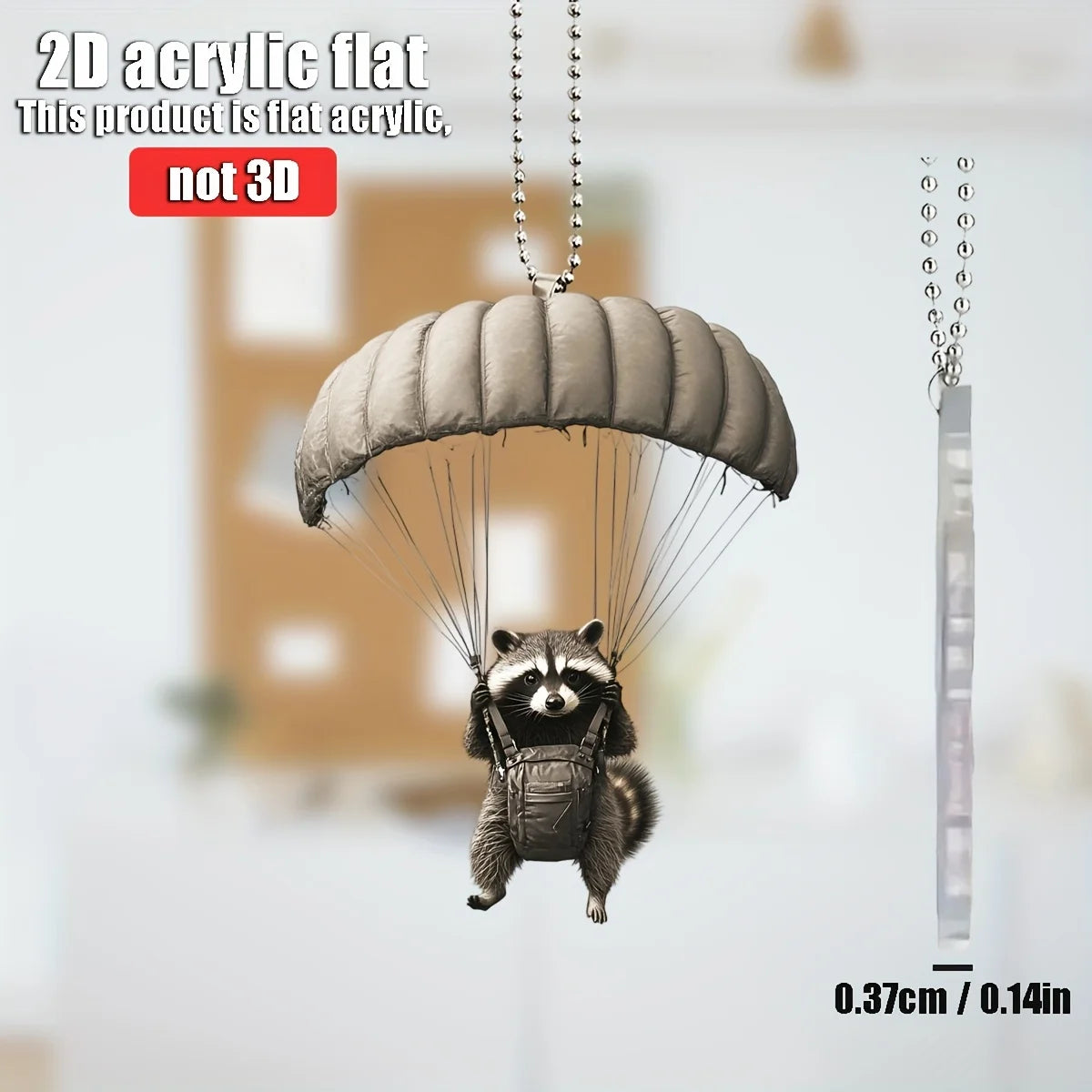 Parachute animal keychain pendant with off-white parachute top and clear hanging bar