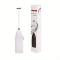 White mini milk frother whisk beater with product box