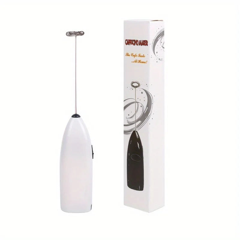 White mini milk frother whisk beater with product box