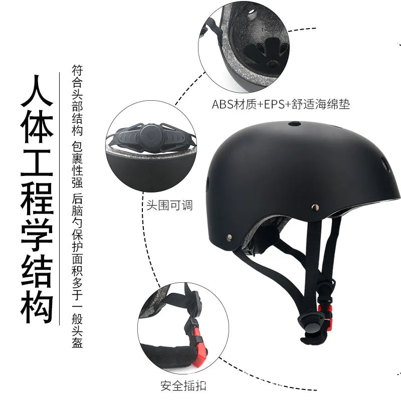 Kids bike helmet, matte black with ventilation holes and protective shell details.