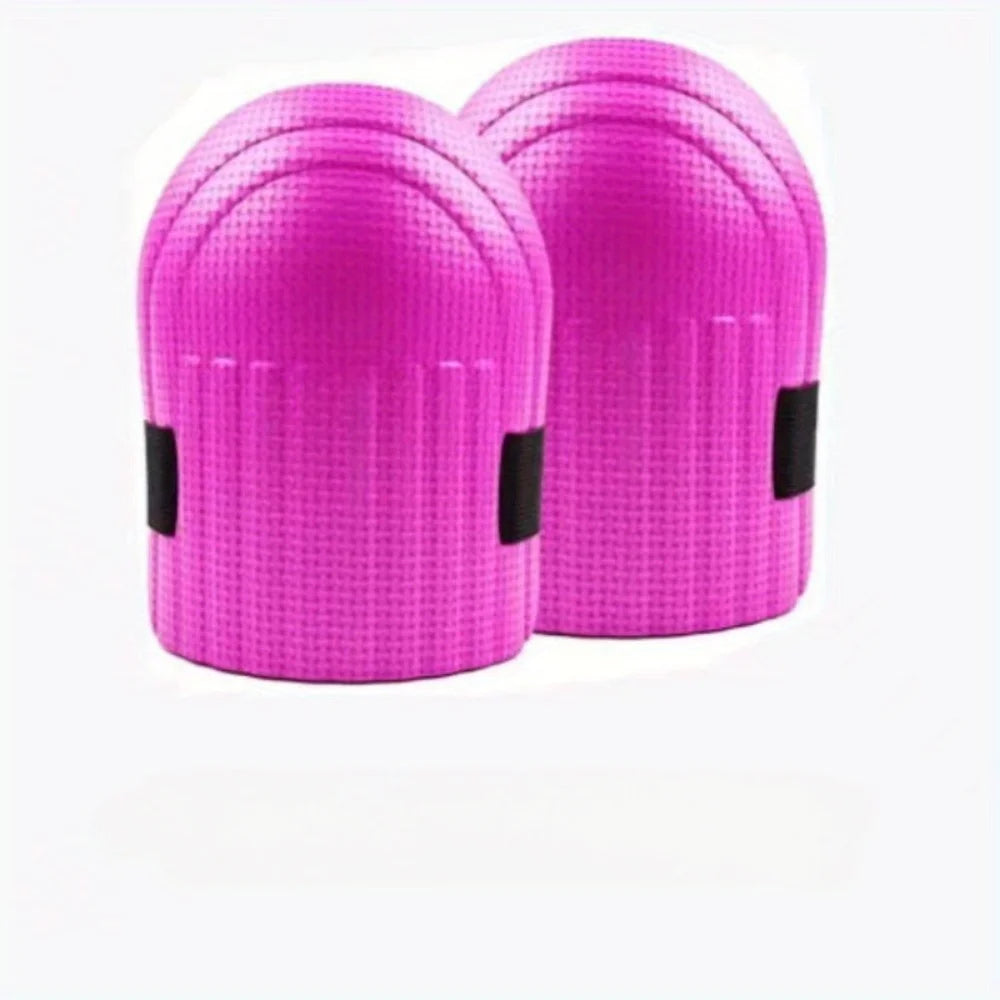 Bright pink waterproof knee pads with adjustable elastic straps, pair