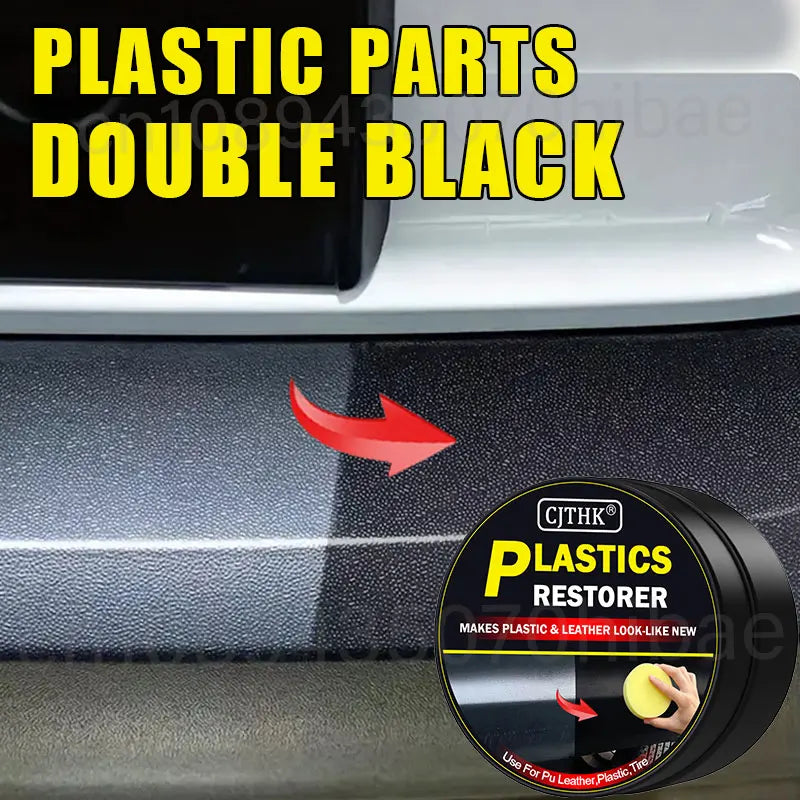 Car trim plastic restorer jar and yellow applicator sponge for dark finish