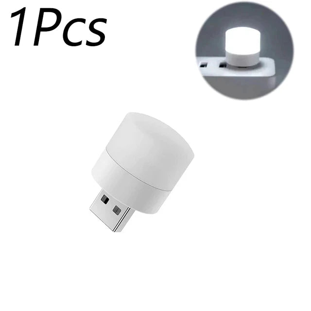 Single white USB mini night light bulb with glowing top, compact round lamp