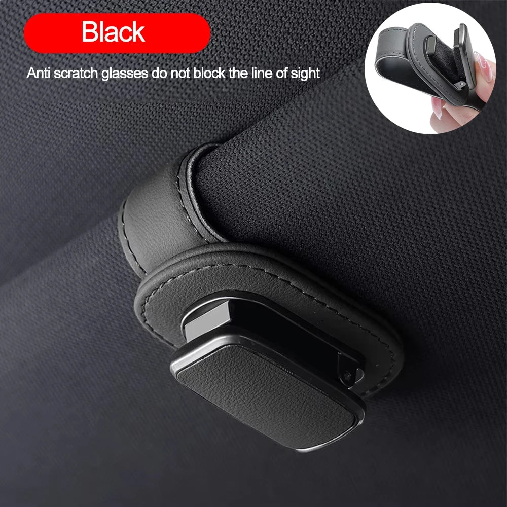 Black car sunglasses clip holder case with metal latch and protective cover