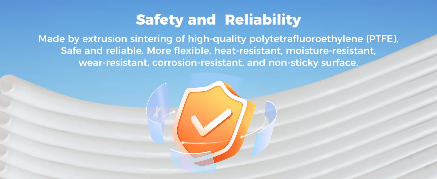 PTFE tube coil with safety and reliability checkmark graphic