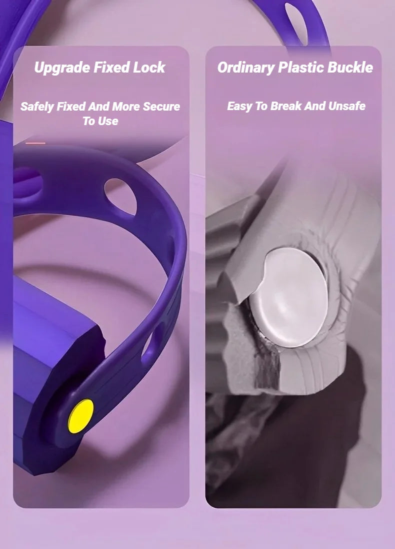 Purple pedal tensioner with ring handle and buckle-style connector piece