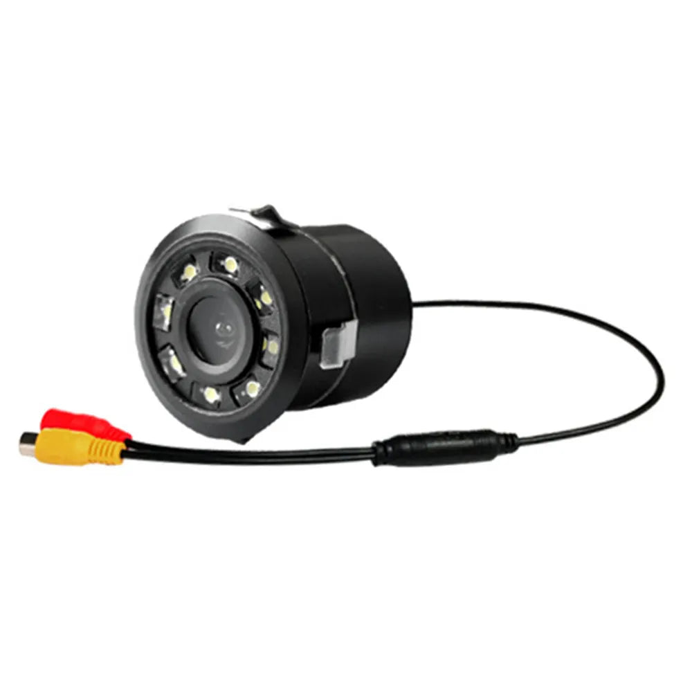 Round car rear view camera with LED array and RCA video cable