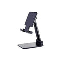 Adjustable desktop phone stand in dark color with cradle and stable base
