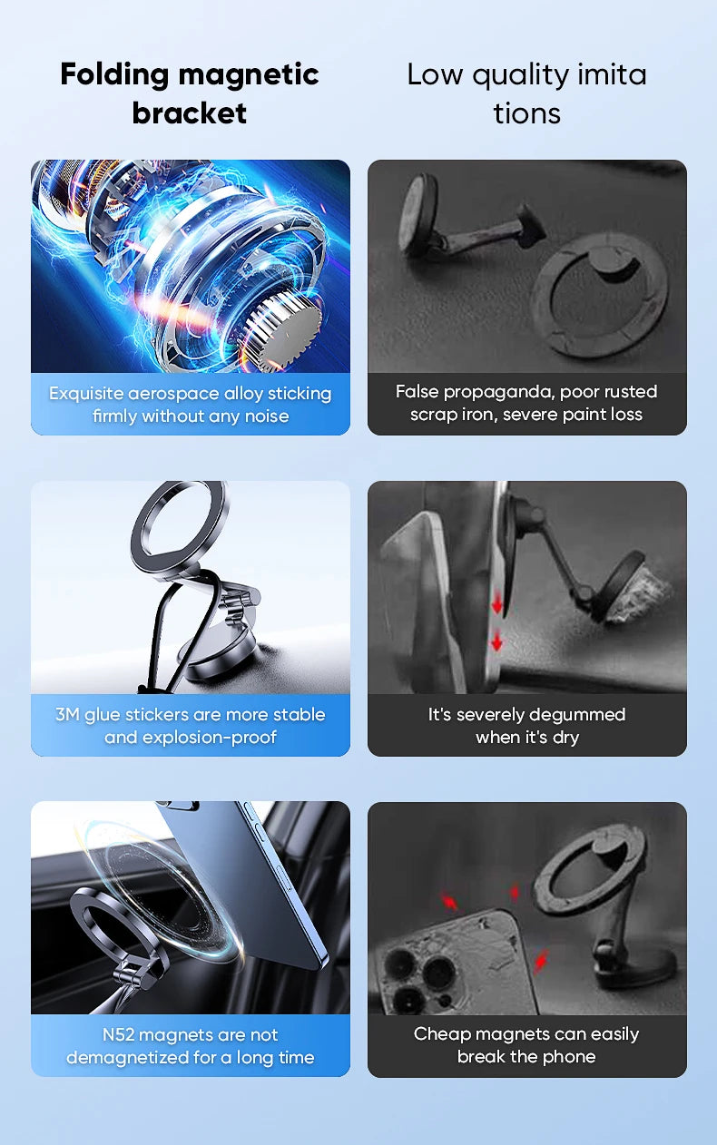 Black folding MagSafe magnetic bracket with compact circular ring and mount pieces