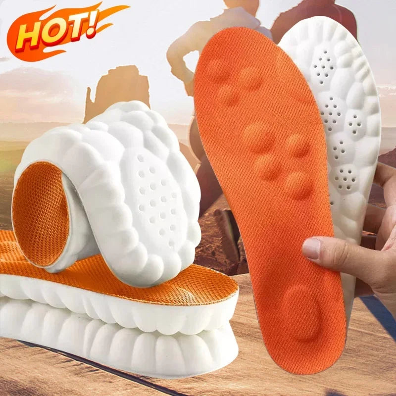 Orange running insole with white 4D foam cushioning and dotted arch ventilation