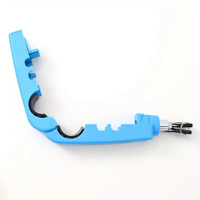 Blue U-shaped handlebar lock clamp with key end for bicycle security
