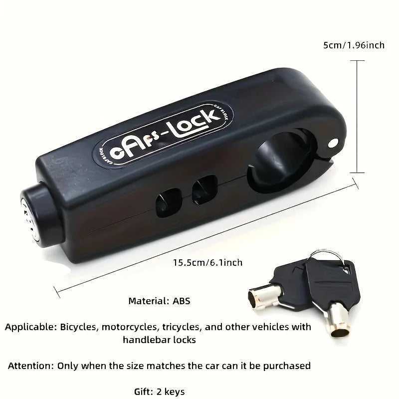 Bike handlebar grip lock, dark black housing with key cylinder and two keys
