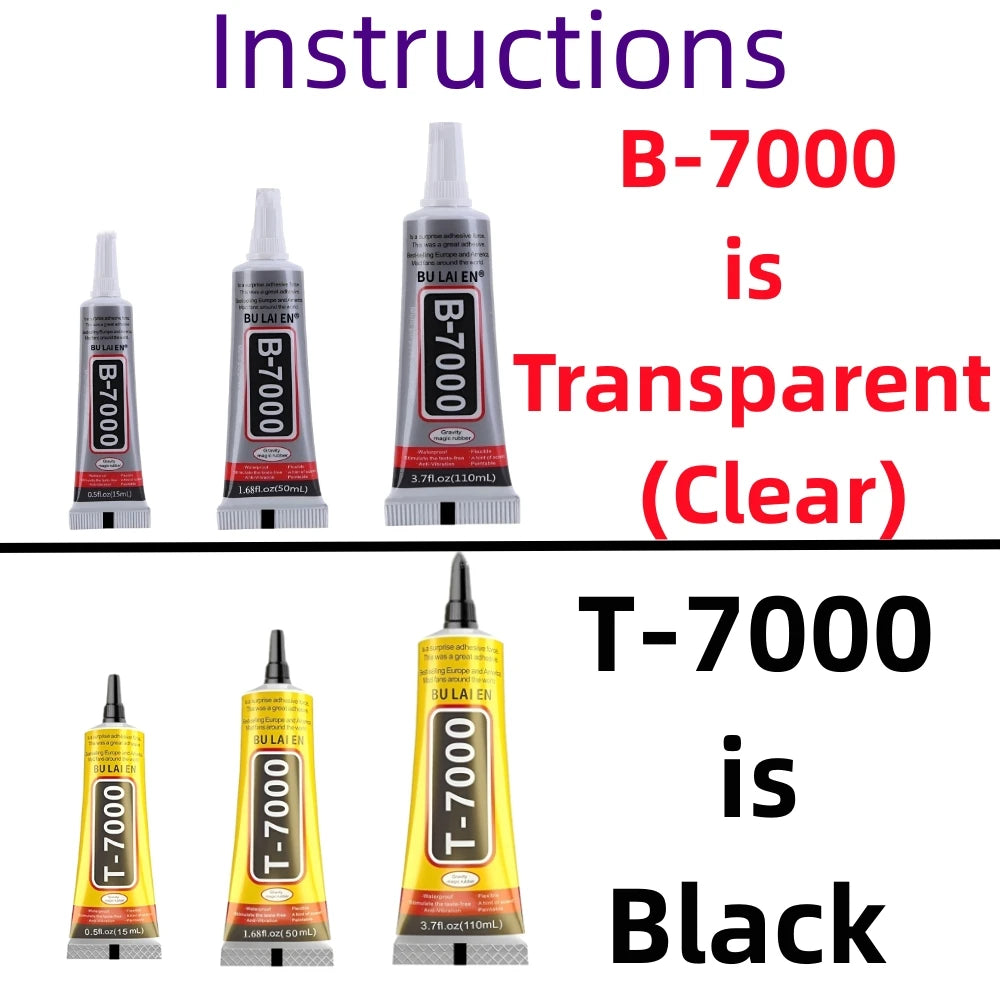 B-7000 transparent and T-7000 black adhesive tubes set with precision nozzles