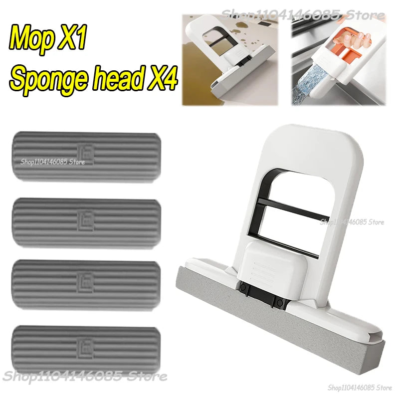 Desktop mop kit with white holder and four gray sponge head refills