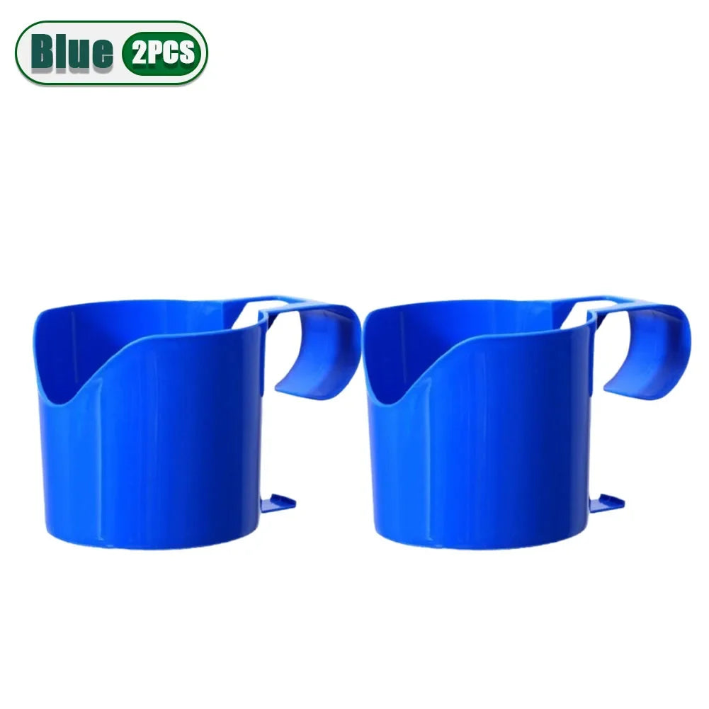 Blue plastic pool organizer holder set (2 pieces) with ground stakes