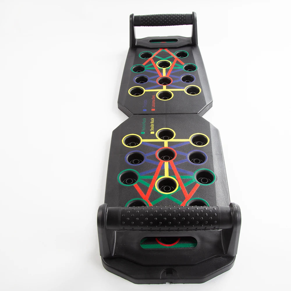 Foldable push-up board set with two black platforms and textured side handles