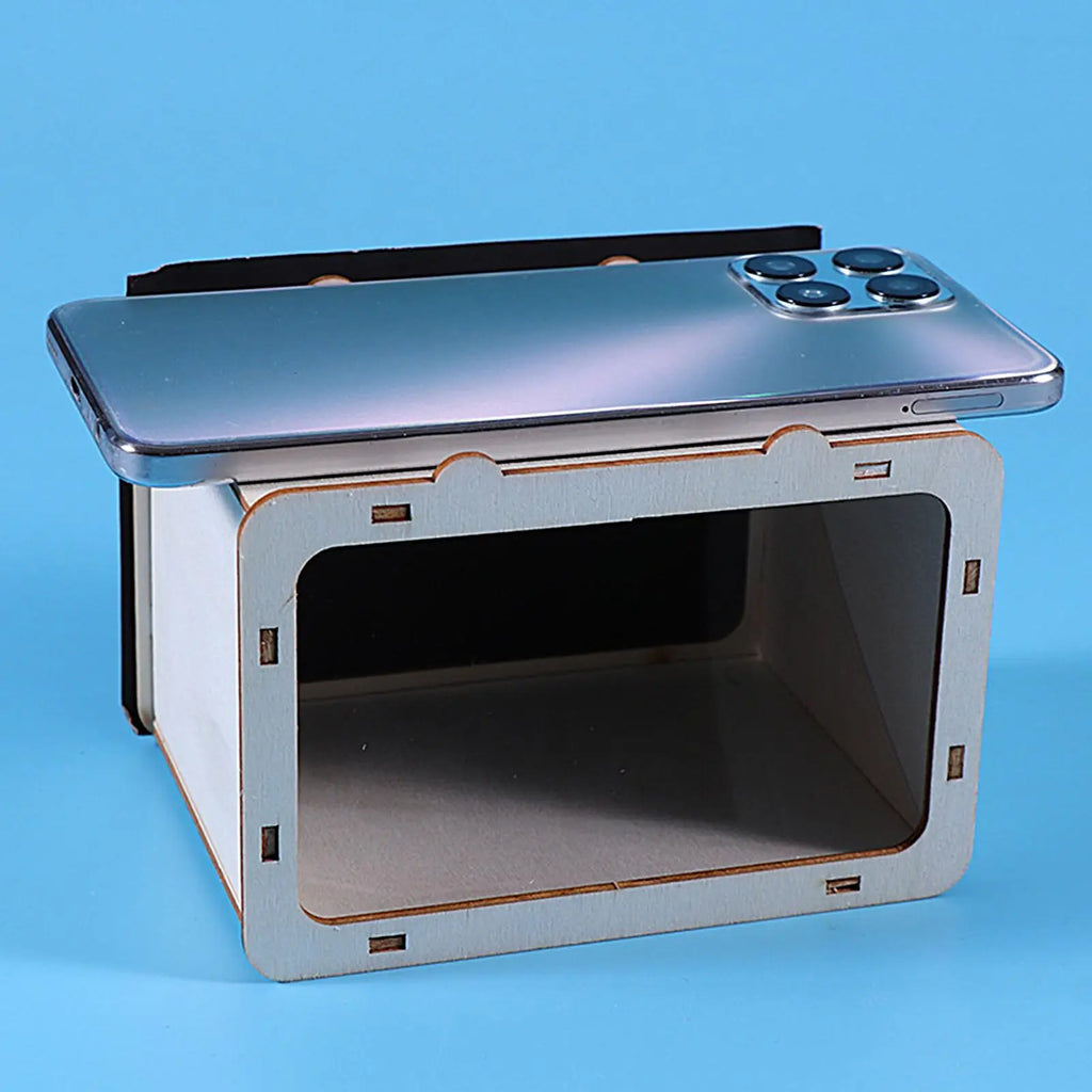 DIY 3D hologram projector box with top phone platform and rectangular viewing window
