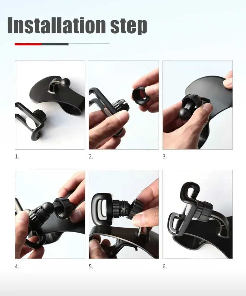 Car phone holder installation shown with hands attaching the mount components