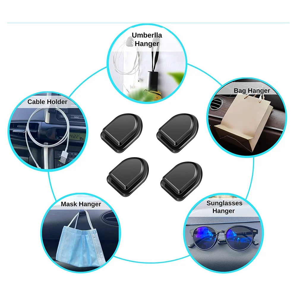 Set of black mini adhesive hooks for cables, masks, umbrella, and sunglasses