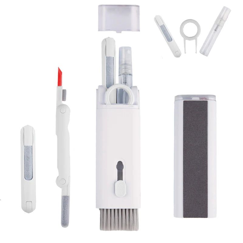 Computer keyboard cleaner brush kit in white with 7 tools and red tip pen