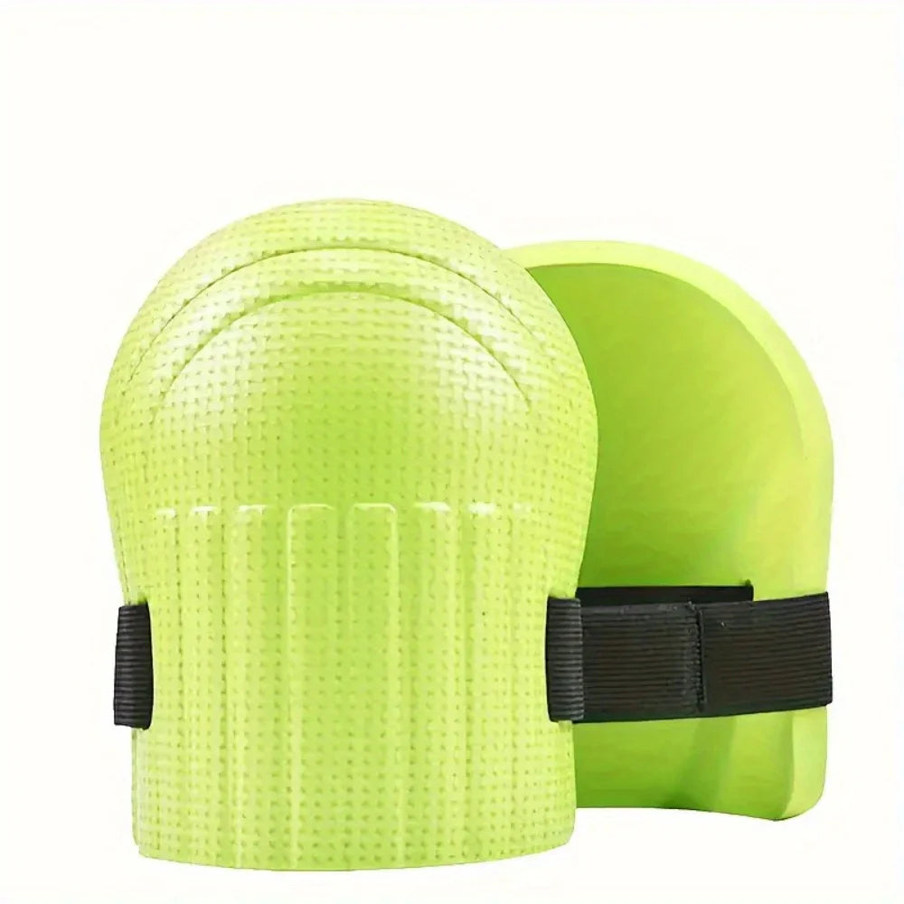 Neon lime waterproof knee pads with adjustable elastic straps, pair