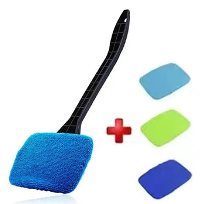 Car window cleaner brush with blue pad plus extra microfiber cleaning pads
