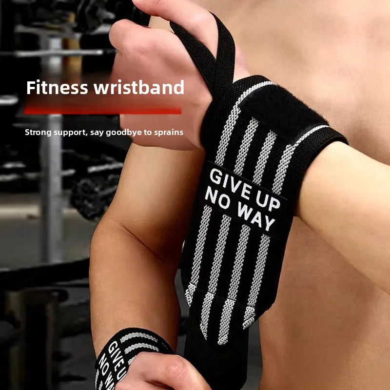 Wrist support brace strap pair, black knit with white vertical stripes on wrist