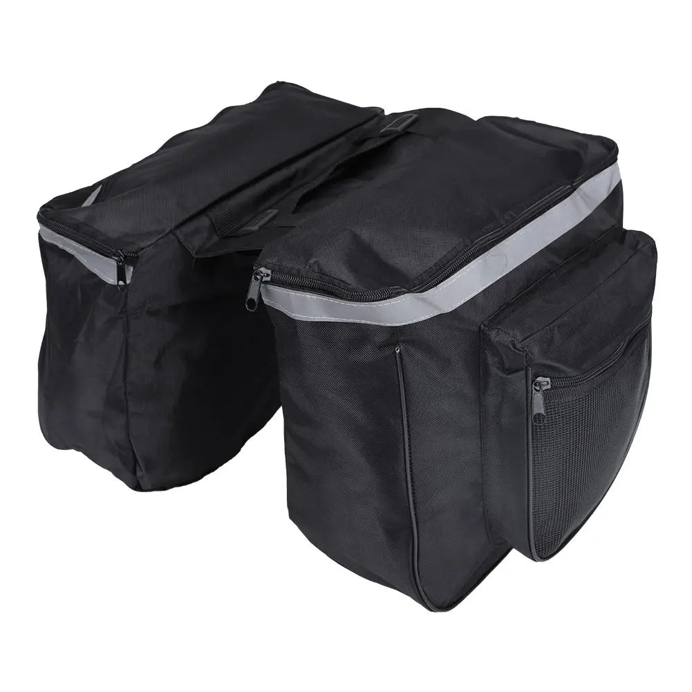 Black double pannier bag set with top flap and side mesh pocket