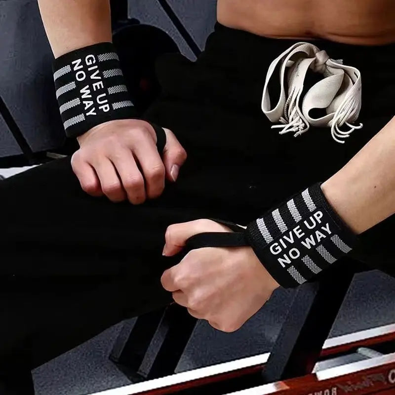 Wrist support brace straps with white stripe knit, secured on wrist during training