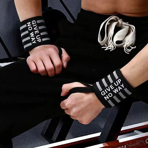 Wrist support brace straps with white stripe knit, secured on wrist during training