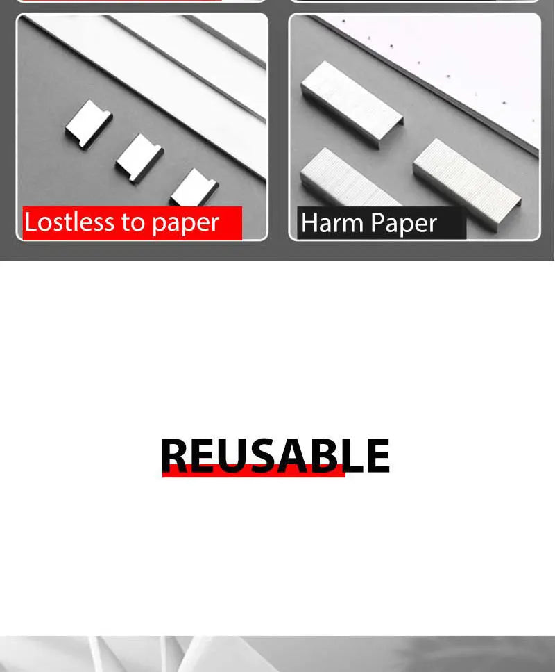 Mini traceless reusable push stapler refills with white metal clips