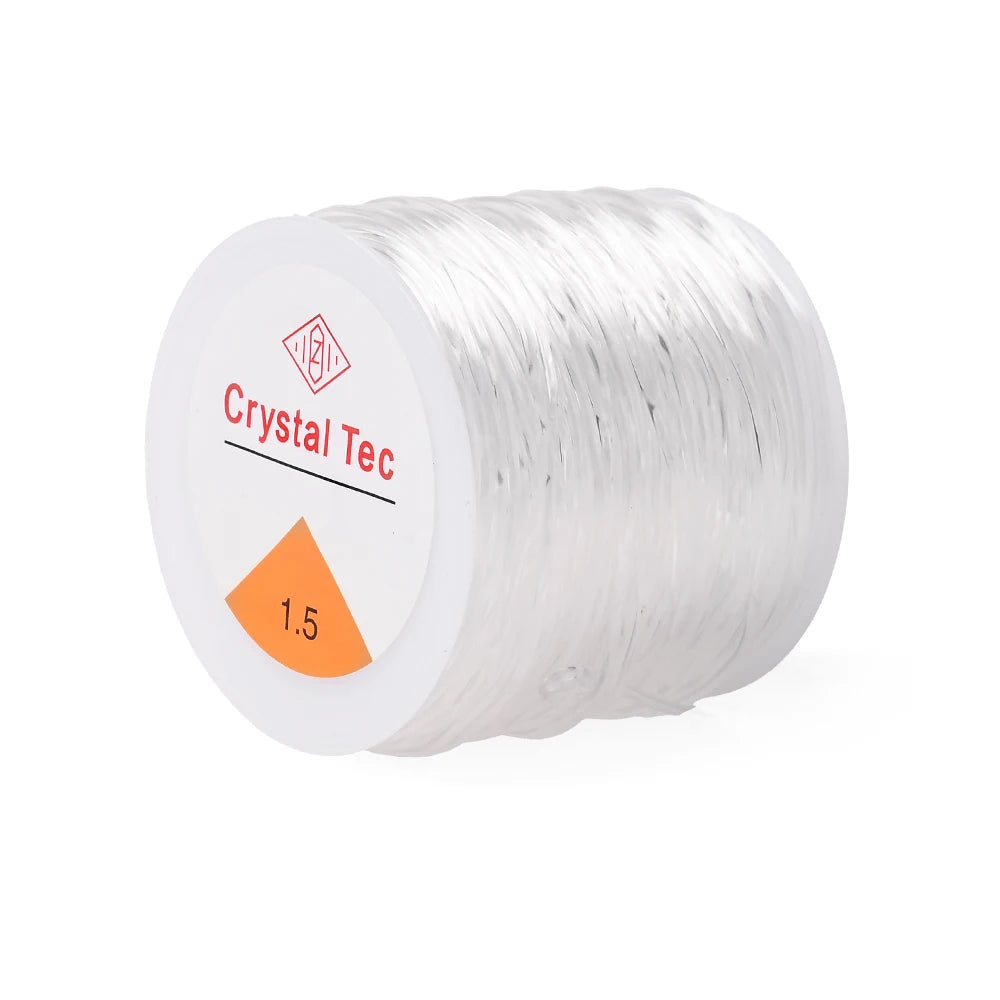 White elastic cord spool labeled 1.5mm, Crystal Tec