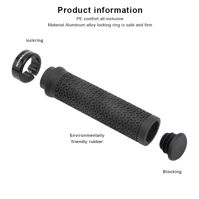 Black textured bike handlebar grips with locking ring and end blocking plug
