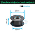 GT2 idler timing pulley, smooth wheel, 3mm bore, black bearing
